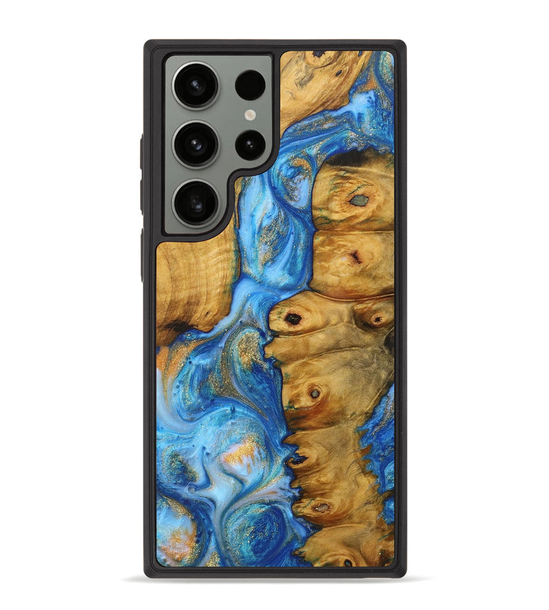 Galaxy S23 Ultra Wood+Resin Phone Case - Edna (Teal & Gold, 707249)