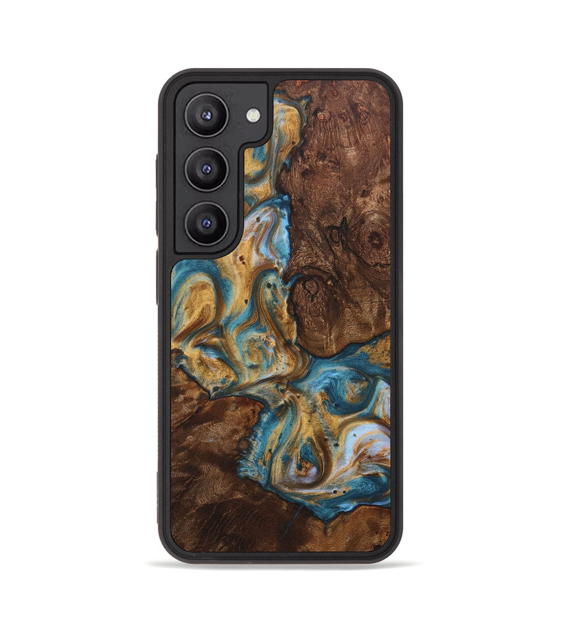 Galaxy S23 Wood+Resin Phone Case - Britney (Teal & Gold, 707250)