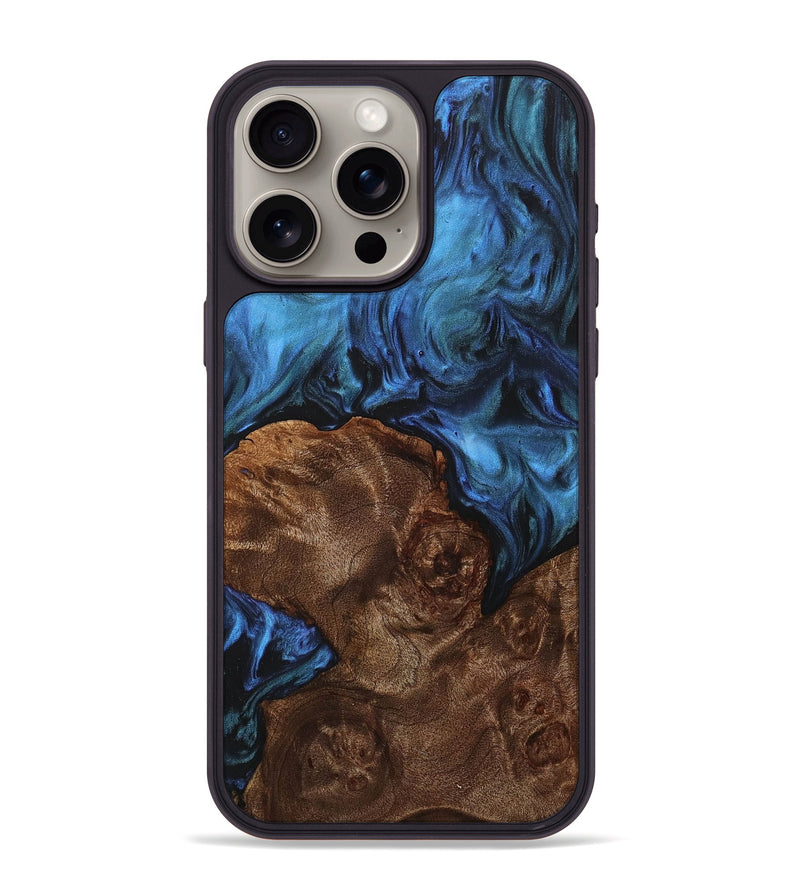 iPhone 15 Pro Max Wood+Resin Phone Case - Kenny (Blue, 707379)