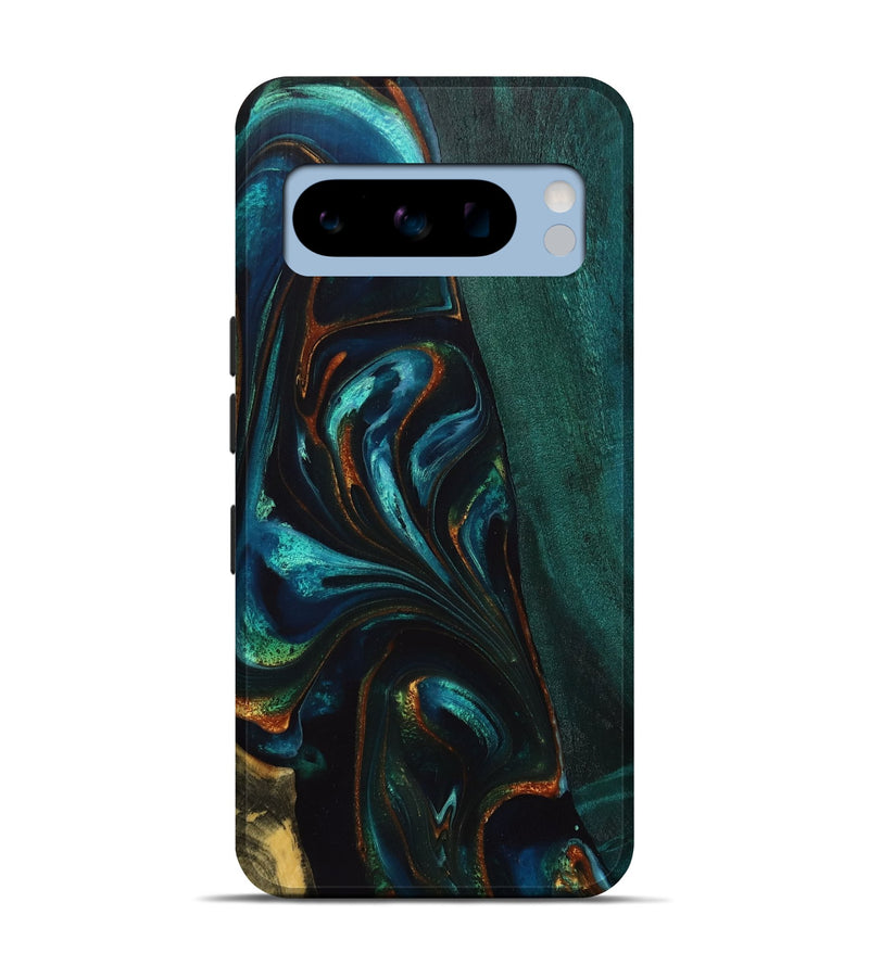Pixel 8 Pro Wood+Resin Live Edge Phone Case - Kody (Teal & Gold, 707391)