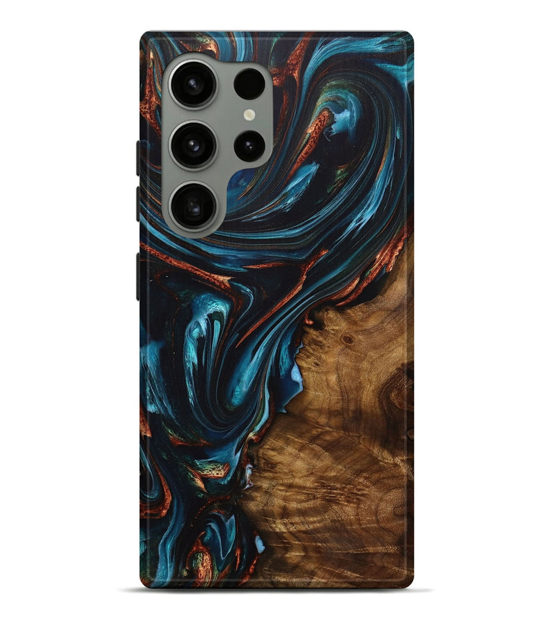 Galaxy S24 Ultra Wood+Resin Live Edge Phone Case - Marla (Teal & Gold, 707392)