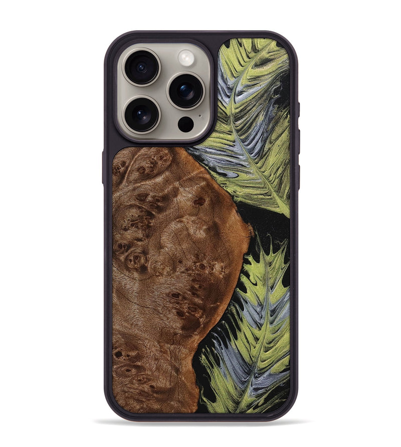 iPhone 15 Pro Max Wood+Resin Phone Case - Alondra (Feather, 707443)