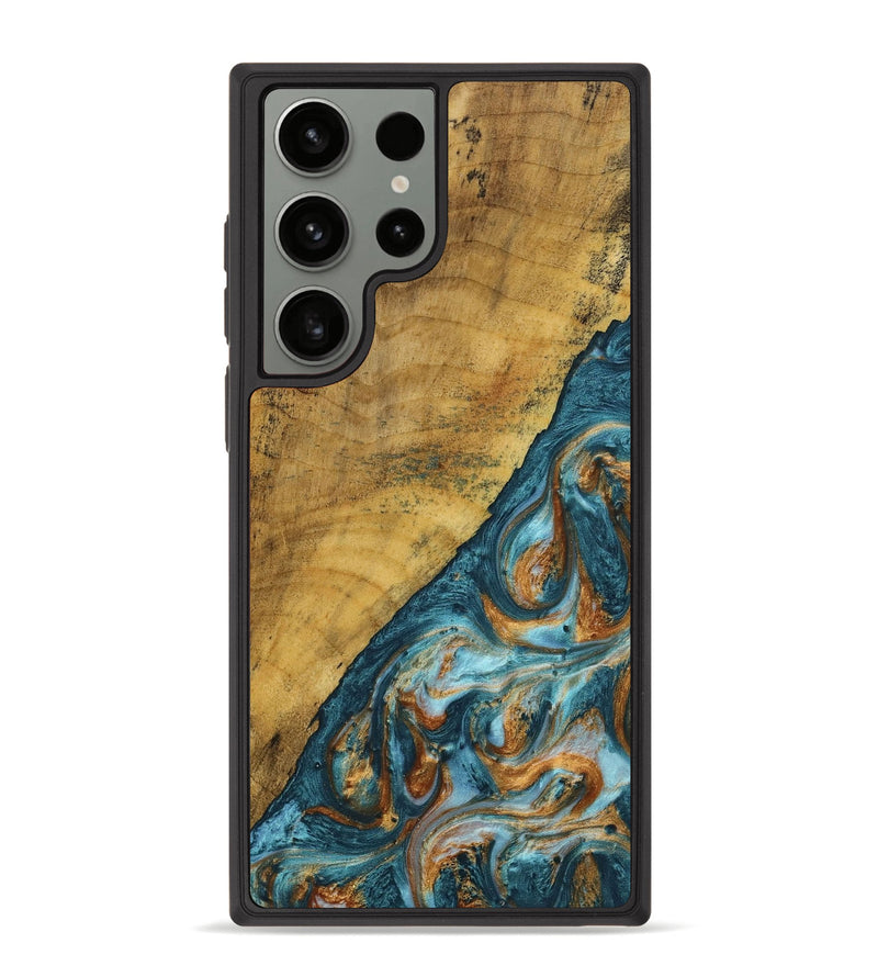 Galaxy S23 Ultra Wood+Resin Phone Case - Cassidy (Teal & Gold, 707749)