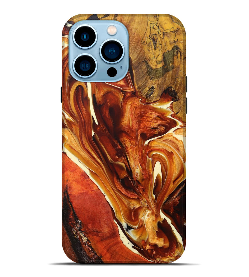 iPhone 14 Pro Max Wood+Resin Live Edge Phone Case - Micheal (Red, 707772)