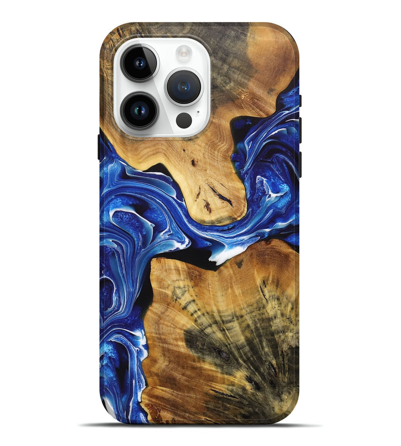 iPhone 15 Pro Max Wood+Resin Live Edge Phone Case - Whitney (Blue, 707776)