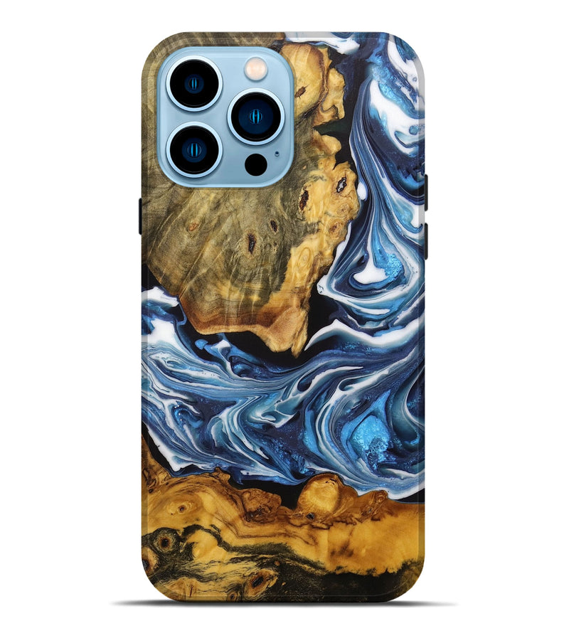 iPhone 14 Pro Max Wood+Resin Live Edge Phone Case - Stacy (Blue, 707780)