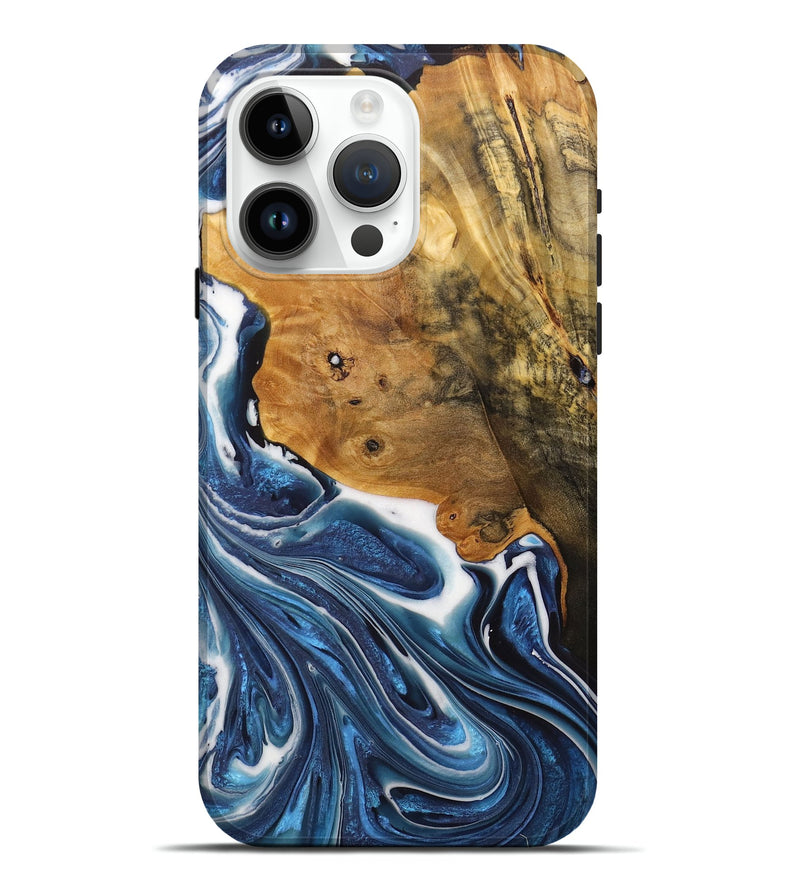 iPhone 15 Pro Max Wood+Resin Live Edge Phone Case - Ebony (Blue, 707782)