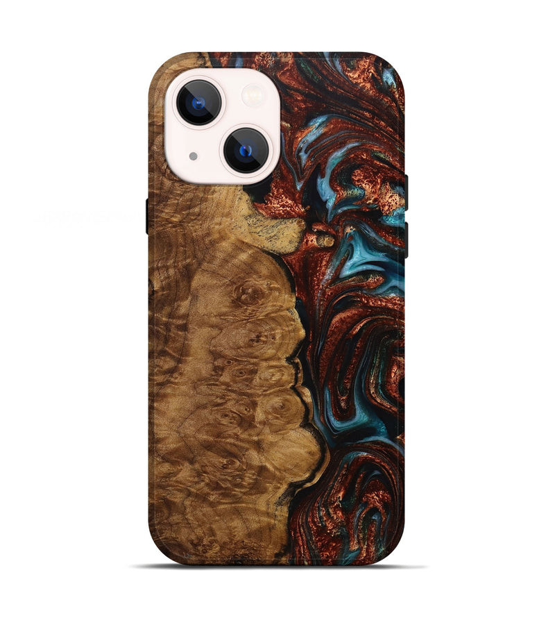 iPhone 13 Wood+Resin Live Edge Phone Case - Sandra (Teal & Gold, 707784)