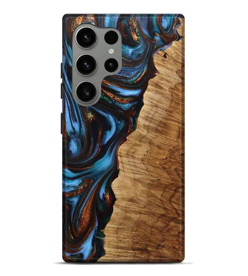Galaxy S24 Ultra Wood+Resin Live Edge Phone Case - Mia (Teal & Gold, 707813)
