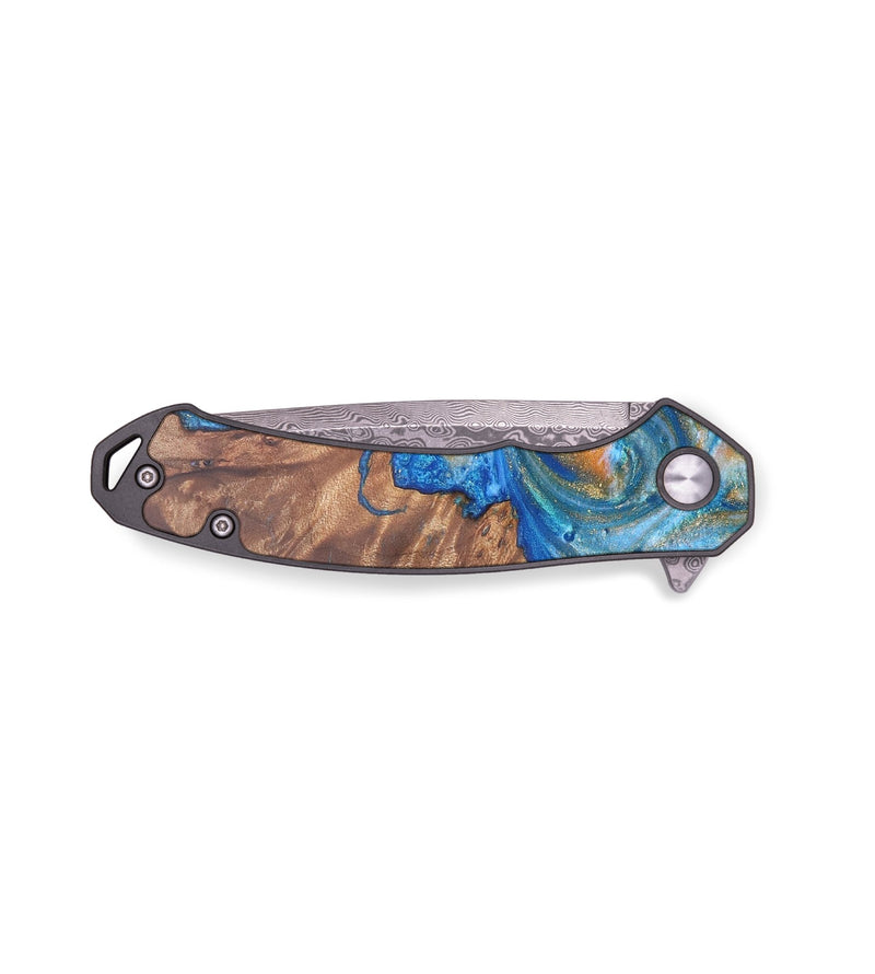 EDC Wood+Resin Pocket Knife - Emilee (Teal & Gold, 708115)