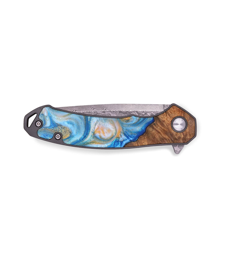 EDC Wood+Resin Pocket Knife - Taryn (Teal & Gold, 708116)