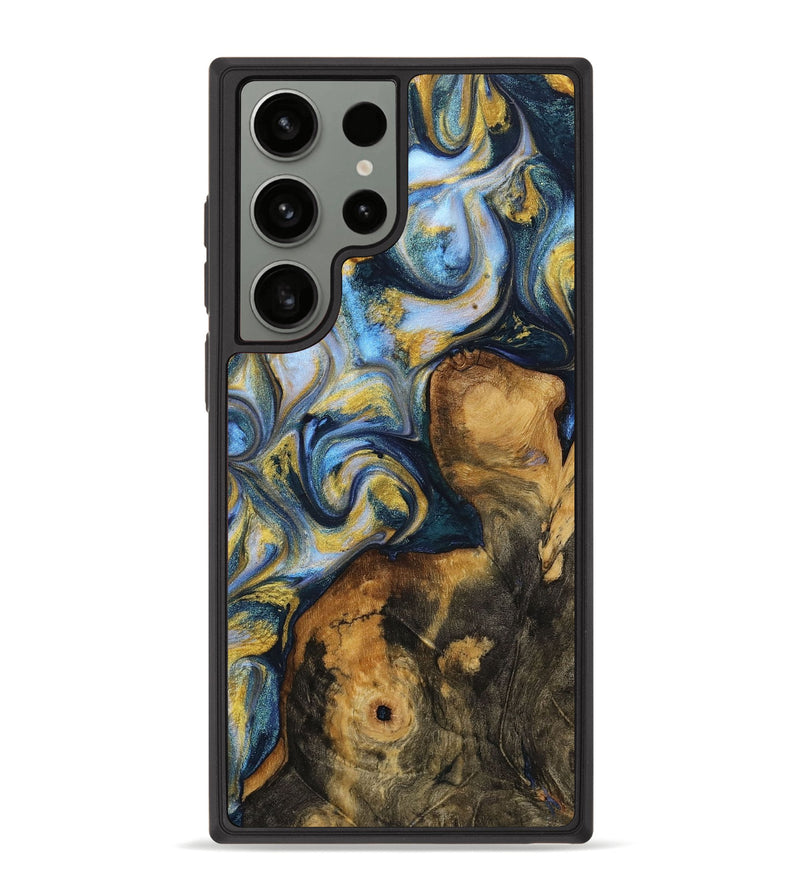 Galaxy S23 Ultra Wood+Resin Phone Case - Goldie (Teal & Gold, 708151)