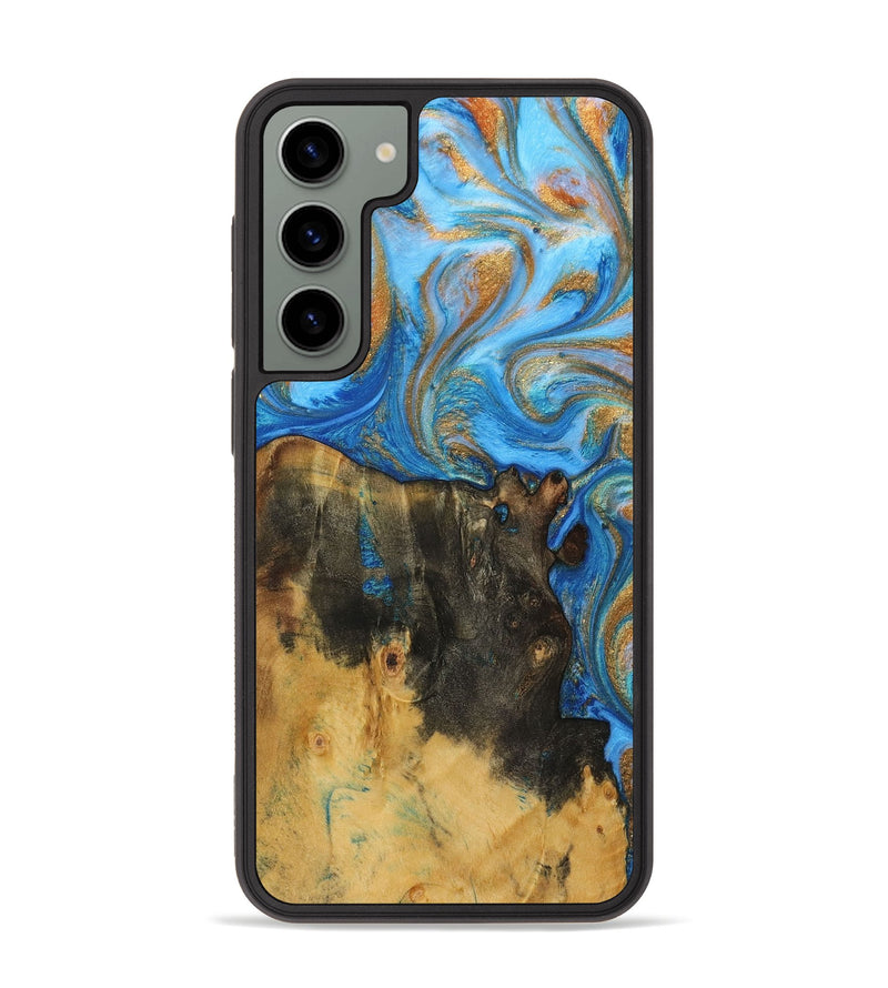 Galaxy S23 Plus Wood+Resin Phone Case - Brendon (Teal & Gold, 708395)