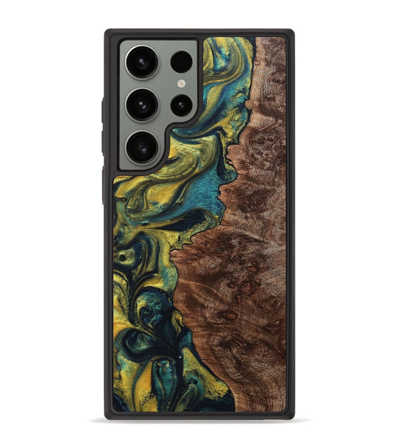 Galaxy S23 Ultra Wood+Resin Phone Case - Dewey (Teal & Gold, 708398)