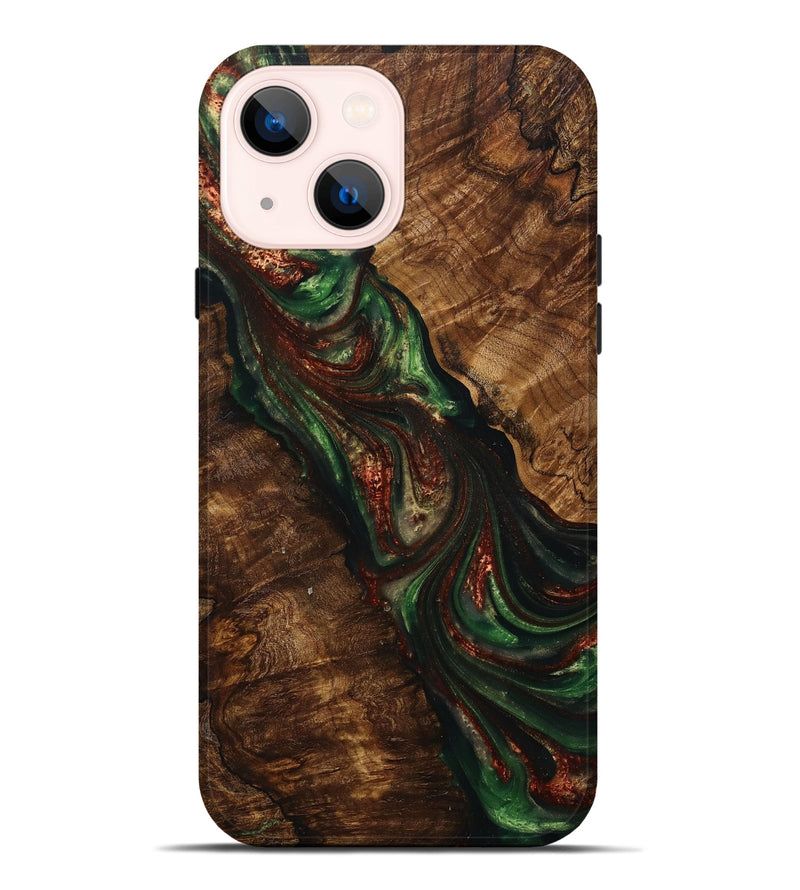 iPhone 14 Plus Wood+Resin Live Edge Phone Case - Tyrone (Green, 708429)