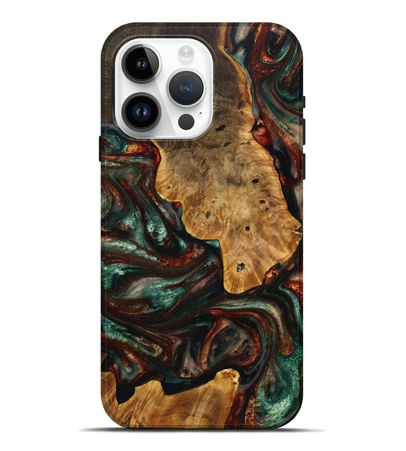 iPhone 15 Pro Max Wood+Resin Live Edge Phone Case - Nora (Teal & Gold, 708430)