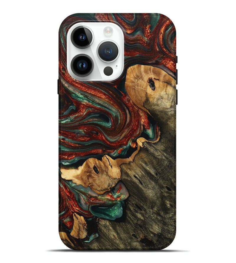 iPhone 15 Pro Max Wood+Resin Live Edge Phone Case - Maurice (Teal & Gold, 708431)