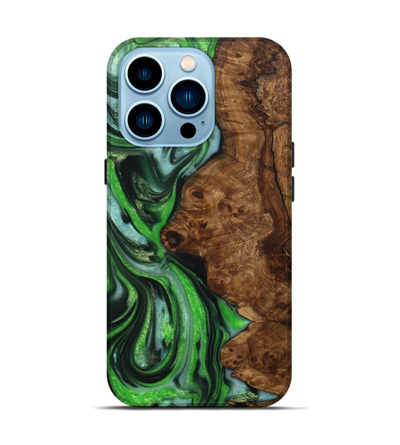 iPhone 14 Pro Wood+Resin Live Edge Phone Case - Brooklyn (Green, 708434)