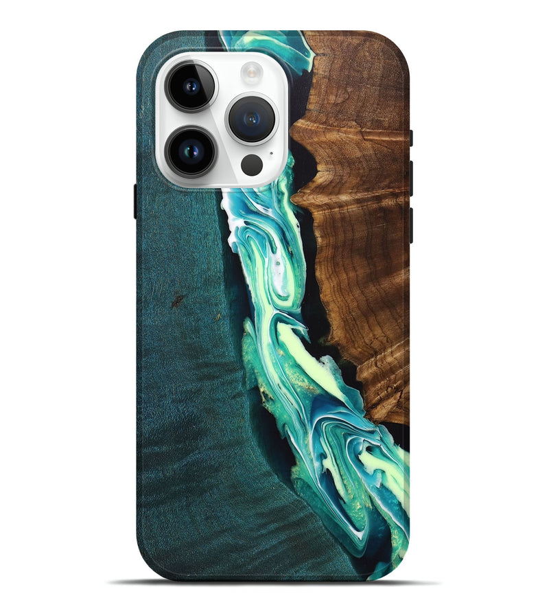 iPhone 15 Pro Max Wood+Resin Live Edge Phone Case - Mikayla (Green, 708438)