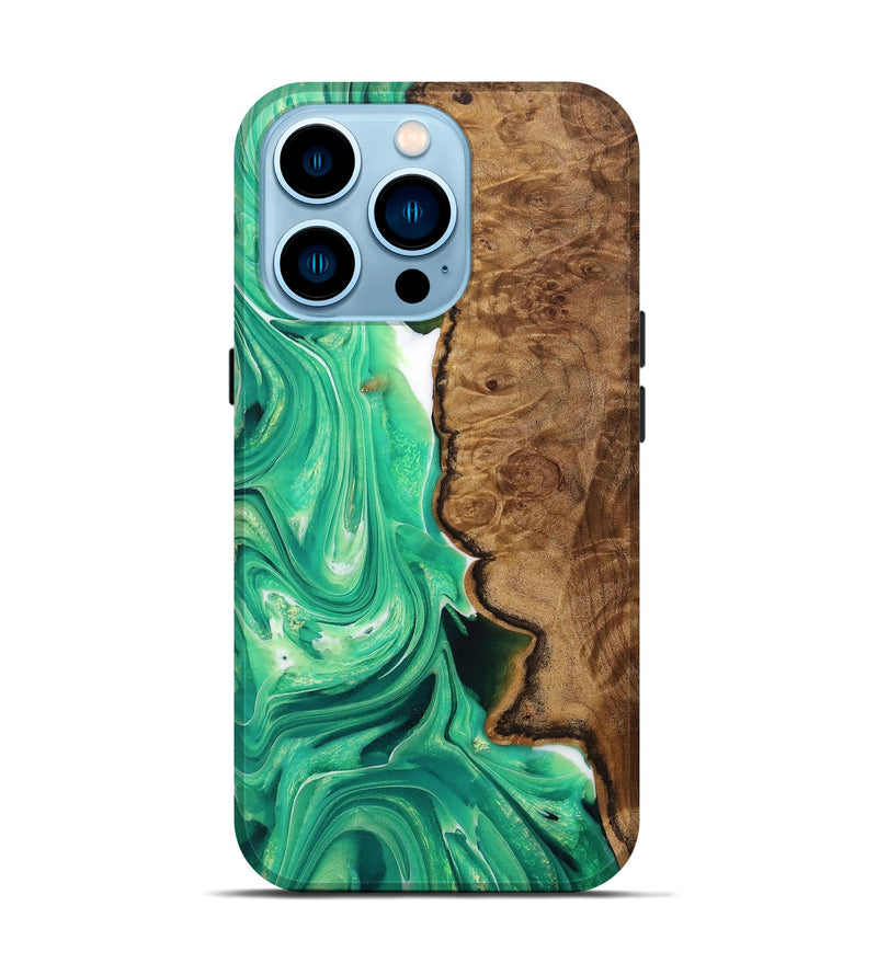 iPhone 14 Pro Wood+Resin Live Edge Phone Case - Stella (Green, 708440)
