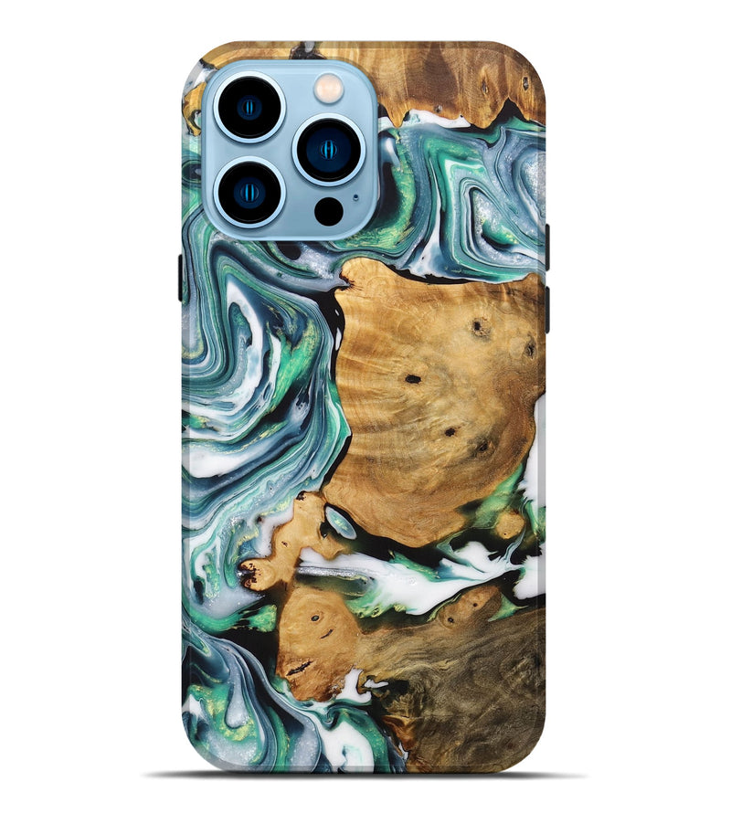 iPhone 14 Pro Max Wood+Resin Live Edge Phone Case - Oaklynn (Green, 708441)