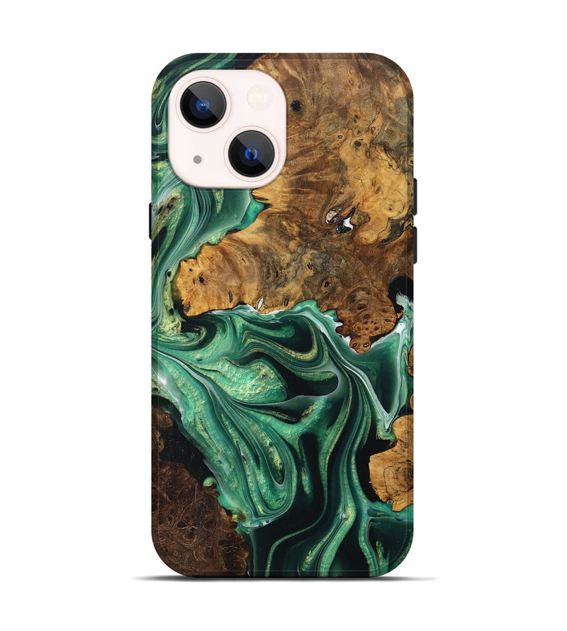 iPhone 14 Wood+Resin Live Edge Phone Case - Connor (Green, 708443)