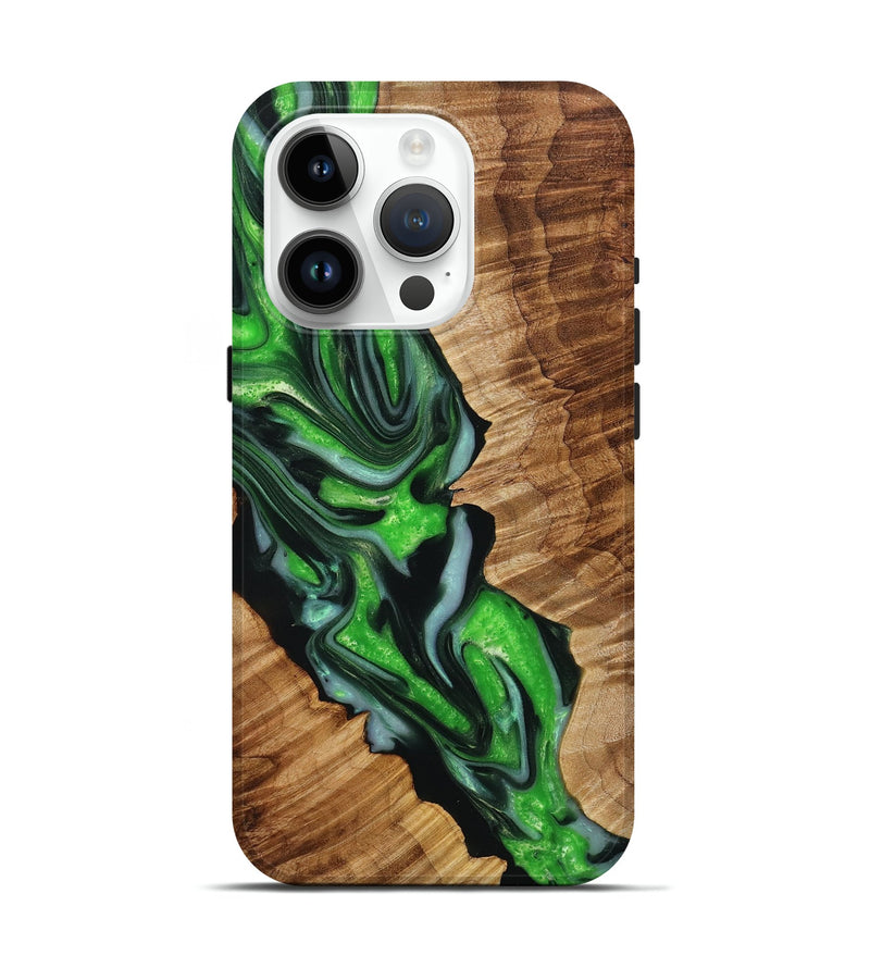 iPhone 15 Pro Wood+Resin Live Edge Phone Case - Antonio (Green, 708444)