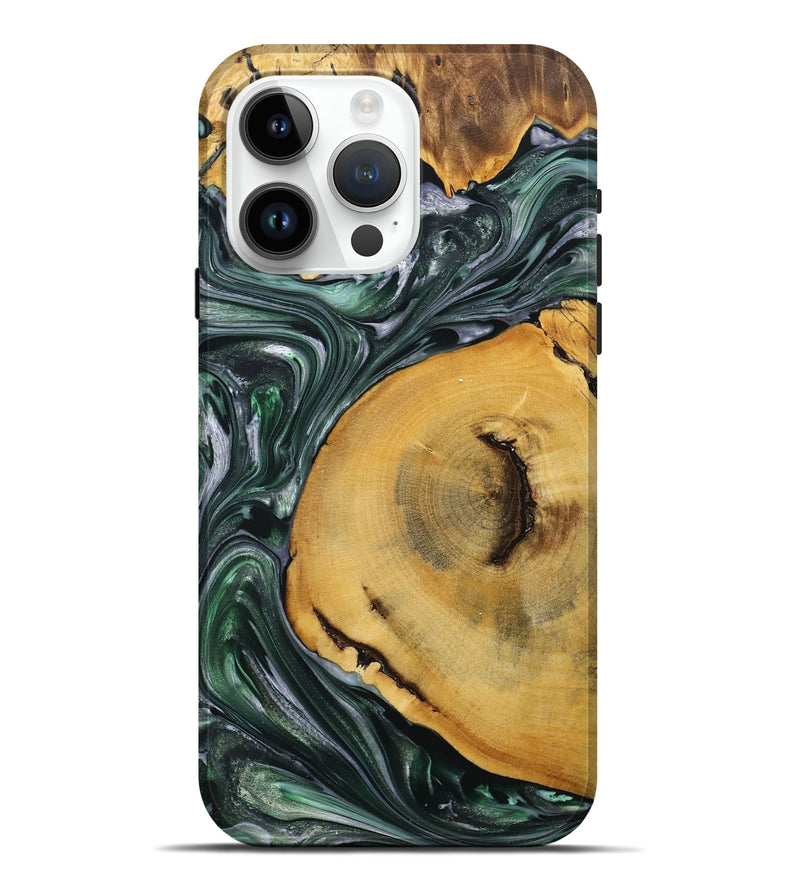 iPhone 15 Pro Max Wood+Resin Live Edge Phone Case - Jeremy (Green, 708445)