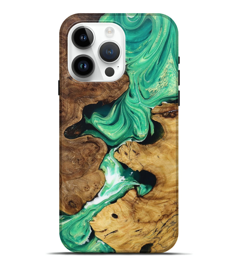 iPhone 15 Pro Max Wood+Resin Live Edge Phone Case - Kimberly (Green, 708447)