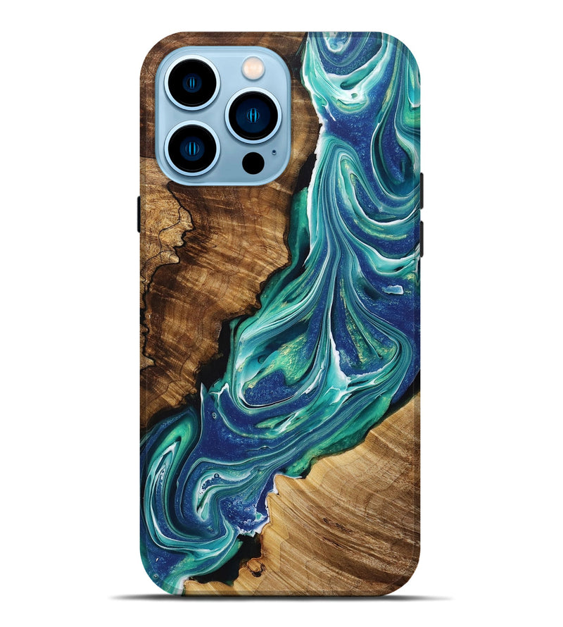 iPhone 14 Pro Max Wood+Resin Live Edge Phone Case - Dawson (Green, 708448)