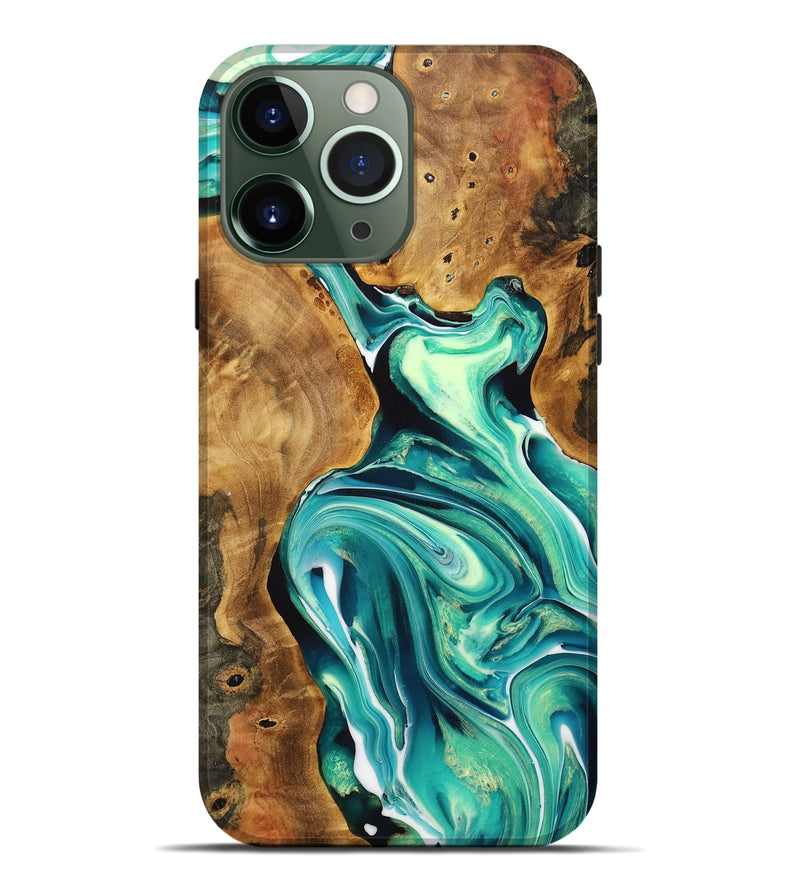 iPhone 13 Pro Max Wood+Resin Live Edge Phone Case - Brendon (Green, 708449)