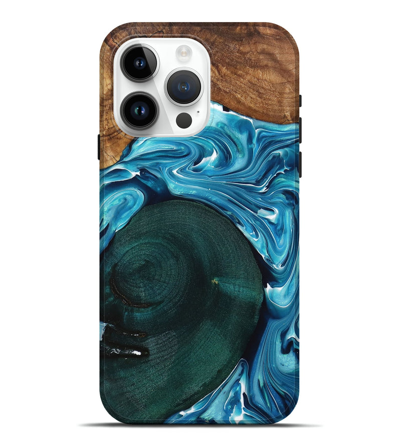 iPhone 15 Pro Max Wood+Resin Live Edge Phone Case - Aubree (Blue, 708455)