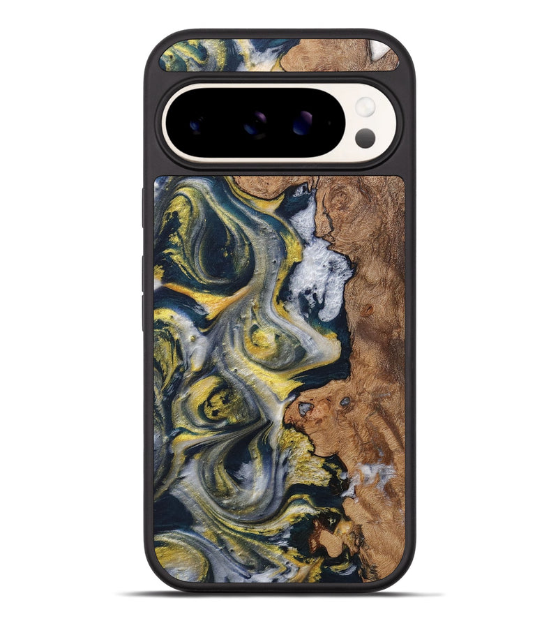 Pixel 9 Pro XL Wood+Resin Phone Case - Trey (Teal & Gold, 708811)
