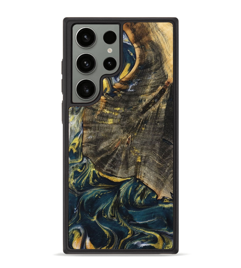 Galaxy S23 Ultra Wood+Resin Phone Case - Mathew (Teal & Gold, 708818)