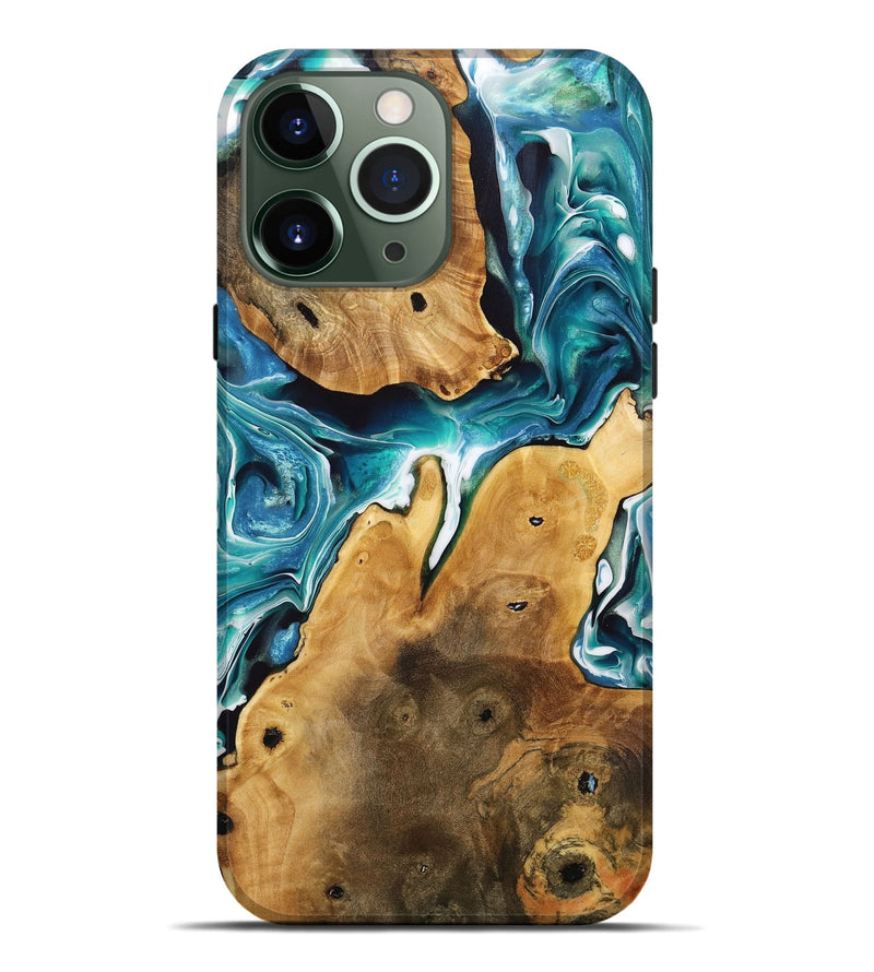 iPhone 13 Pro Max Wood+Resin Live Edge Phone Case - Millie (Blue, 708887)