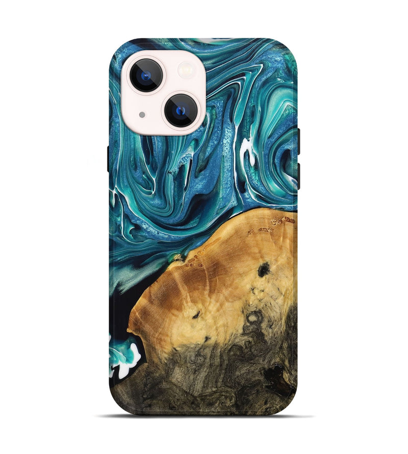 iPhone 14 Wood+Resin Live Edge Phone Case - Ora (Blue, 708888)