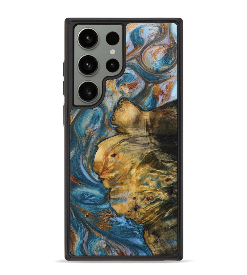 Galaxy S23 Ultra Wood+Resin Phone Case - Juanita (Teal & Gold, 708999)