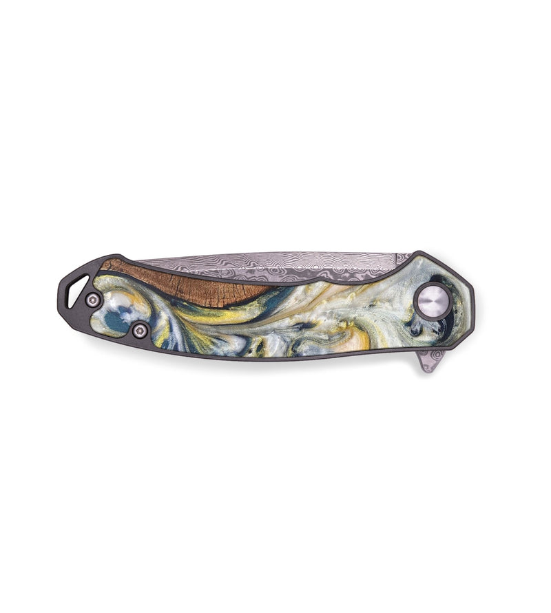 EDC Wood+Resin Pocket Knife - Debbie (Teal & Gold, 709127)