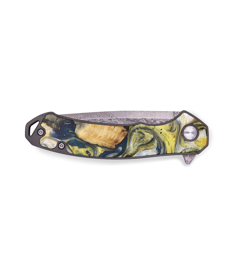 EDC Wood+Resin Pocket Knife - Andrea (Teal & Gold, 709130)