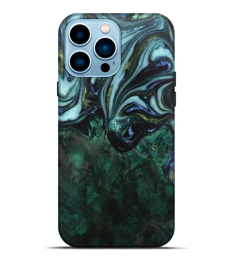 iPhone 14 Pro Max Wood+Resin Live Edge Phone Case - Tabitha (Green, 709562)