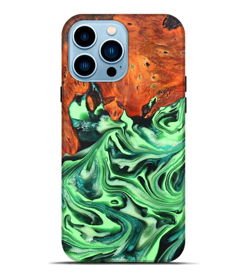 iPhone 14 Pro Max Wood+Resin Live Edge Phone Case - Callum (Green, 709563)
