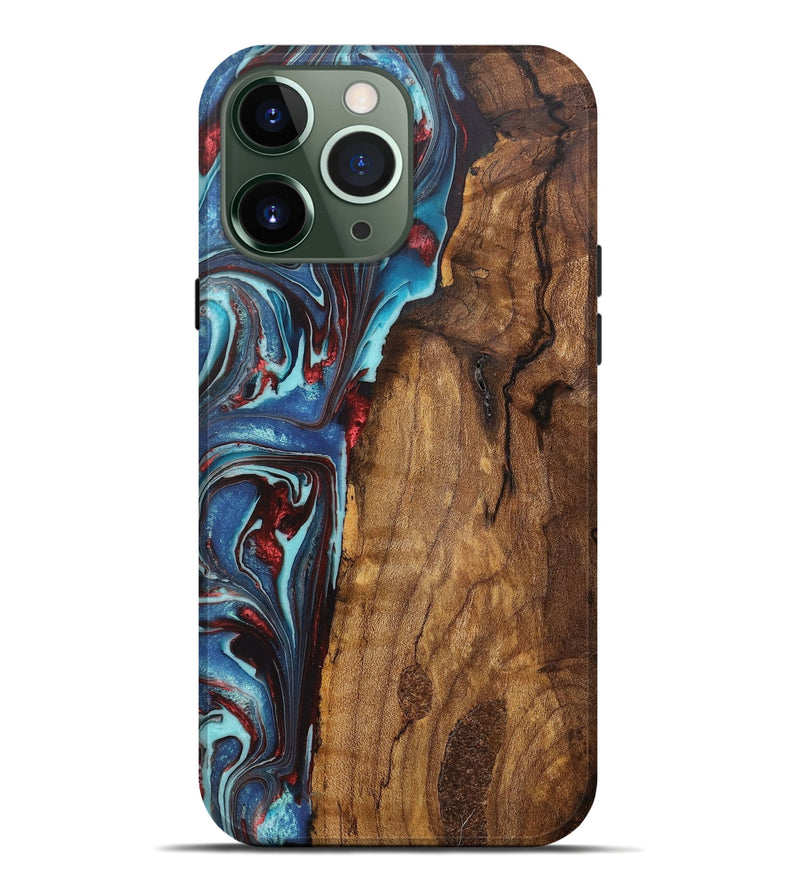 iPhone 13 Pro Max Wood+Resin Live Edge Phone Case - Hayden (Teal & Gold, 709568)