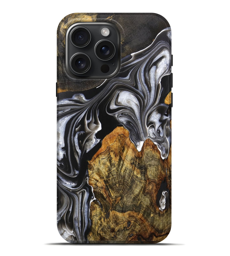 iPhone 16 Pro Max Wood+Resin Live Edge Phone Case - Dina (Black & White, 709569)