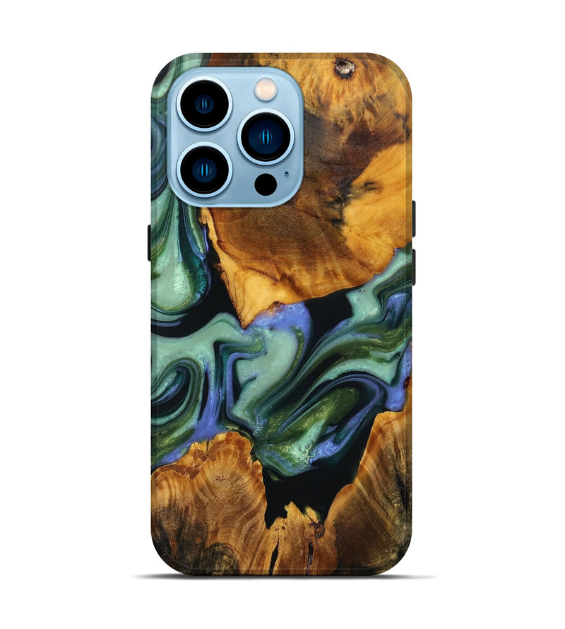 iPhone 14 Pro Wood+Resin Live Edge Phone Case - Roderick (Green, 709571)