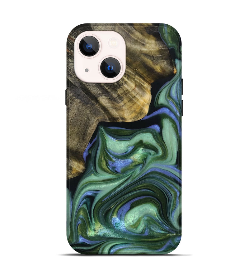 iPhone 13 Wood+Resin Live Edge Phone Case - Maude (Green, 709572)