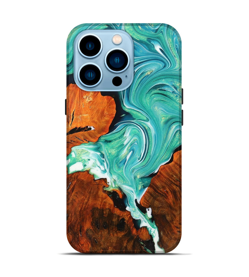 iPhone 14 Pro Wood+Resin Live Edge Phone Case - Rex (Green, 709833)