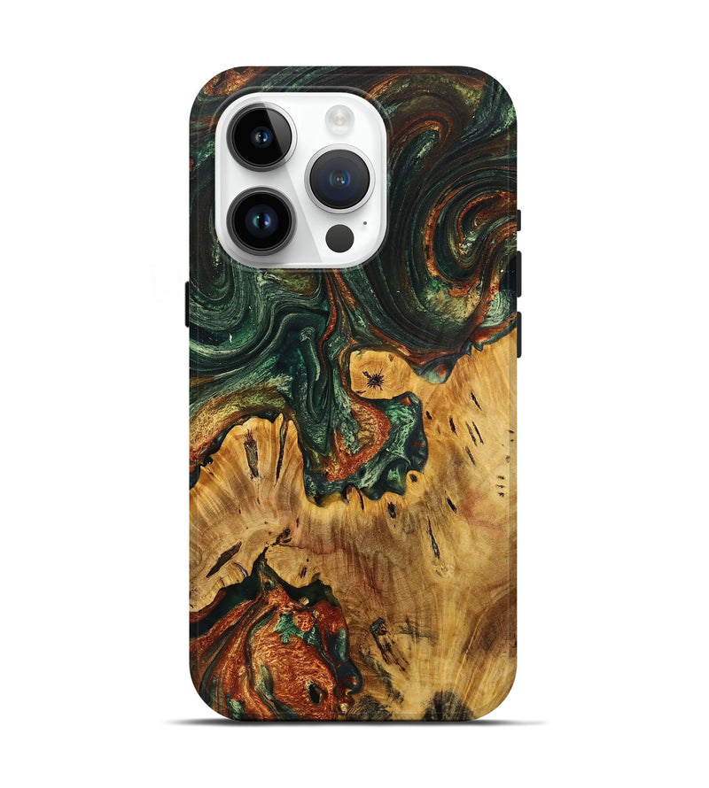 iPhone 15 Pro Wood+Resin Live Edge Phone Case - Fannie (Green, 709837)