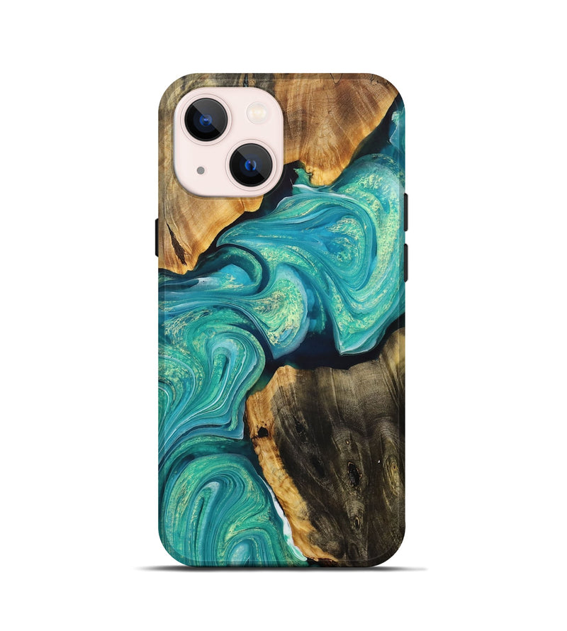 iPhone 13 mini Wood+Resin Live Edge Phone Case - Haley (Green, 709840)