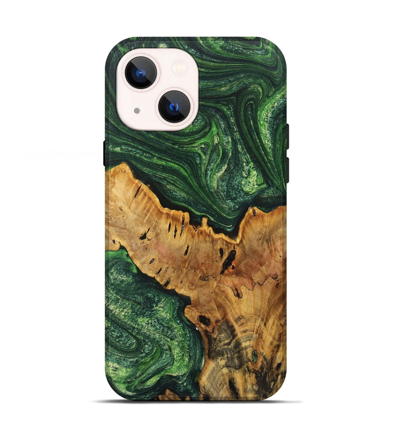 iPhone 13 Wood+Resin Live Edge Phone Case - Wanda (Green, 709841)