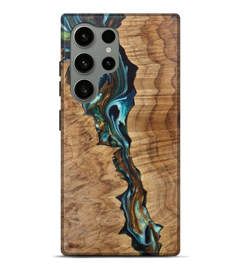 Galaxy S24 Ultra Wood+Resin Live Edge Phone Case - Katina (Teal & Gold, 709843)